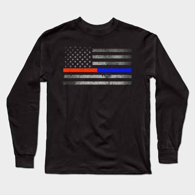 Thin Red Blue Line - Firefighter - Police Flag Long Sleeve T-Shirt by bluelinemotivation